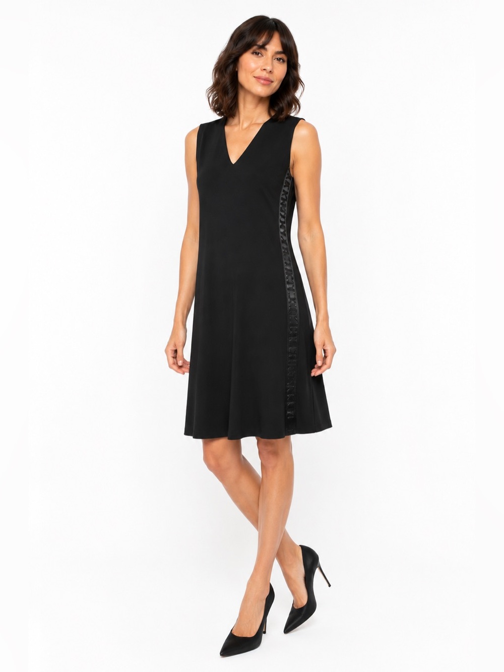 DKNY Black Logo Tape Trapeze Dress size large